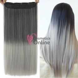 Extensie de par cu 5 Clips On delux dubla dreapta de 60 cm, Ombre Brunet cu Silver 5LHT2BT1001B